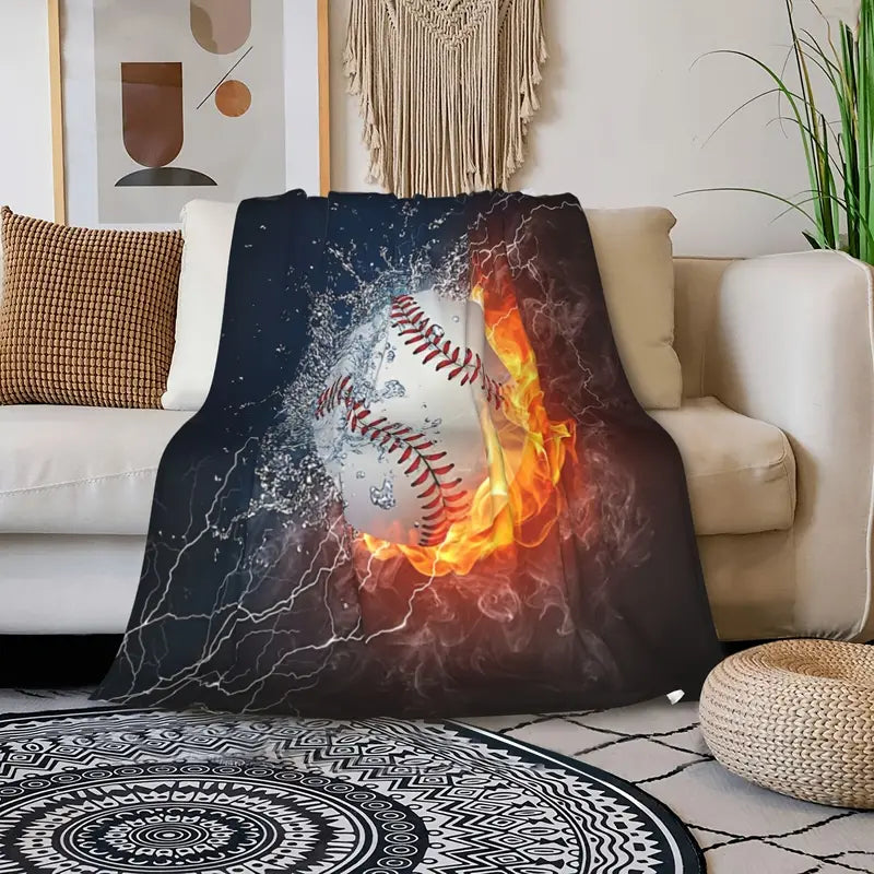 Game Day, Made Cozy | Baseball Print Velvet Throw Blanket