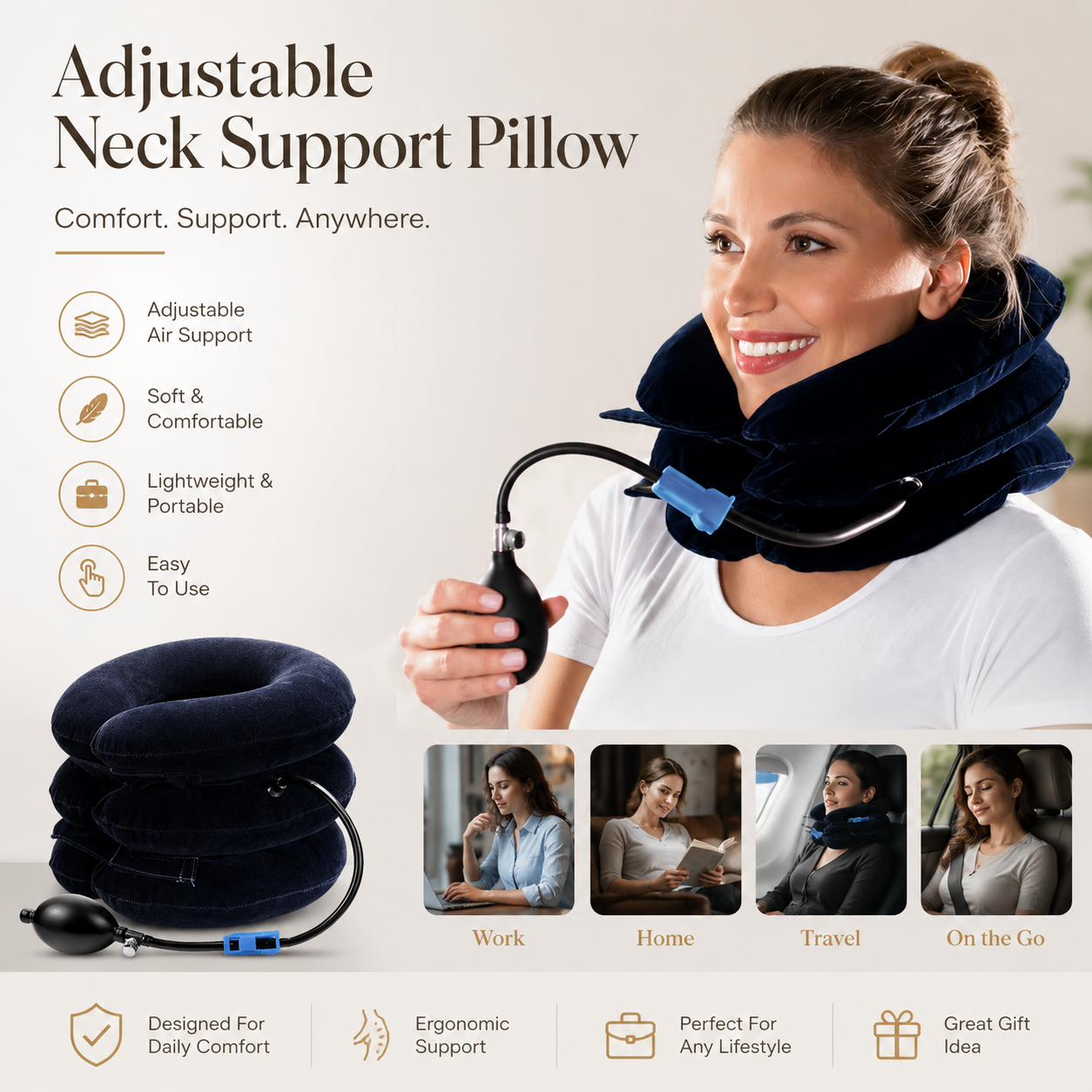 Adjustable Inflatable Neck Support Cushion
