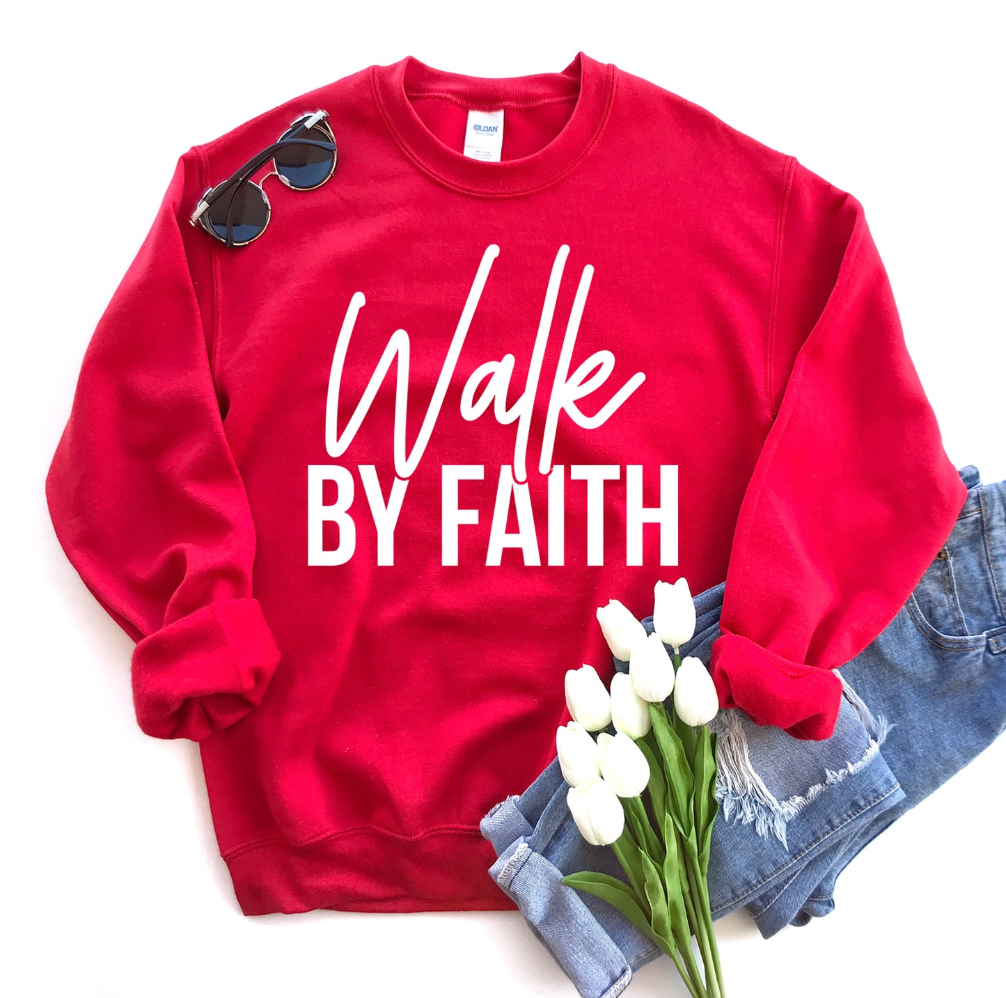 Walk By Faith | Cozy Unisex Crewneck Sweatshirt