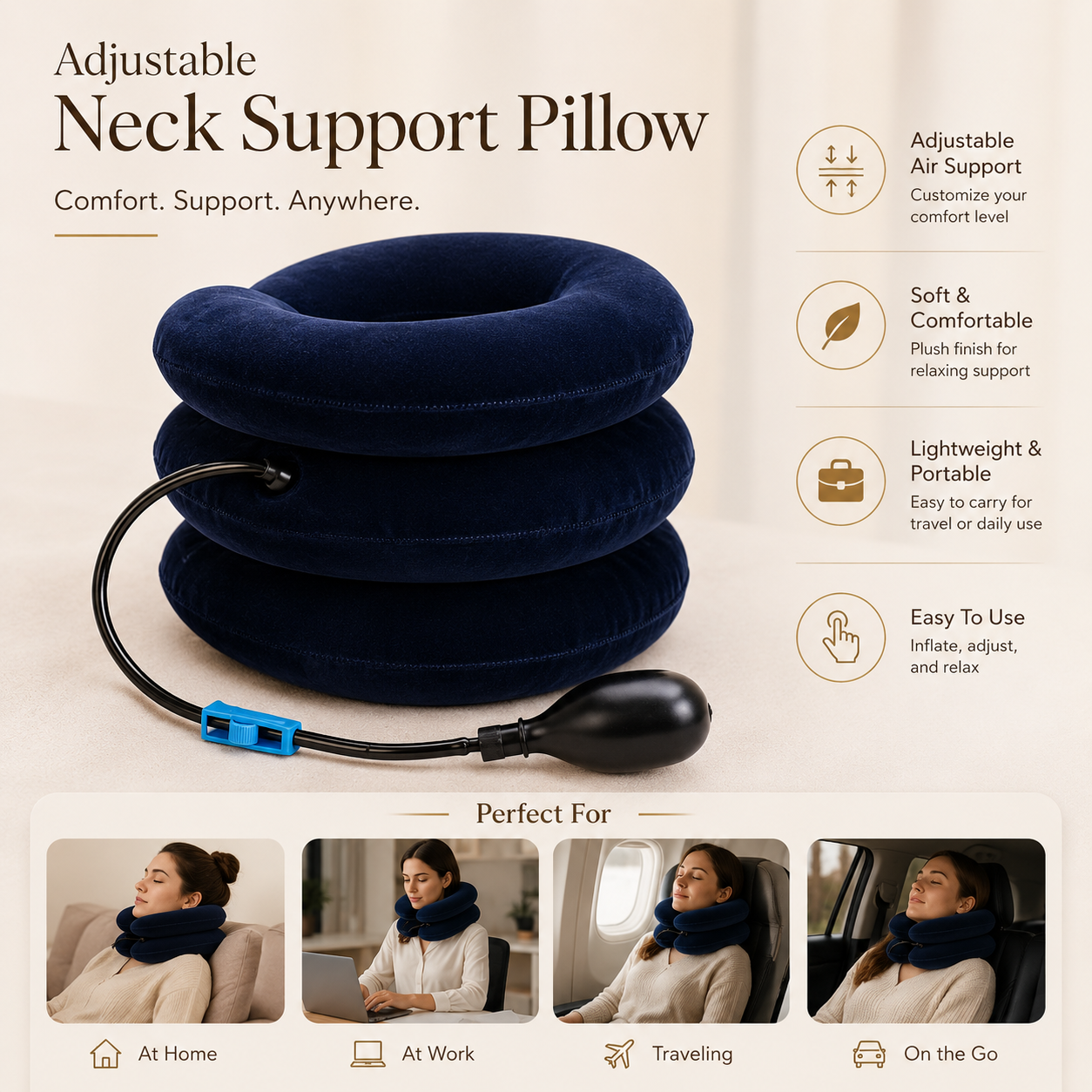 Adjustable Inflatable Neck Support Cushion