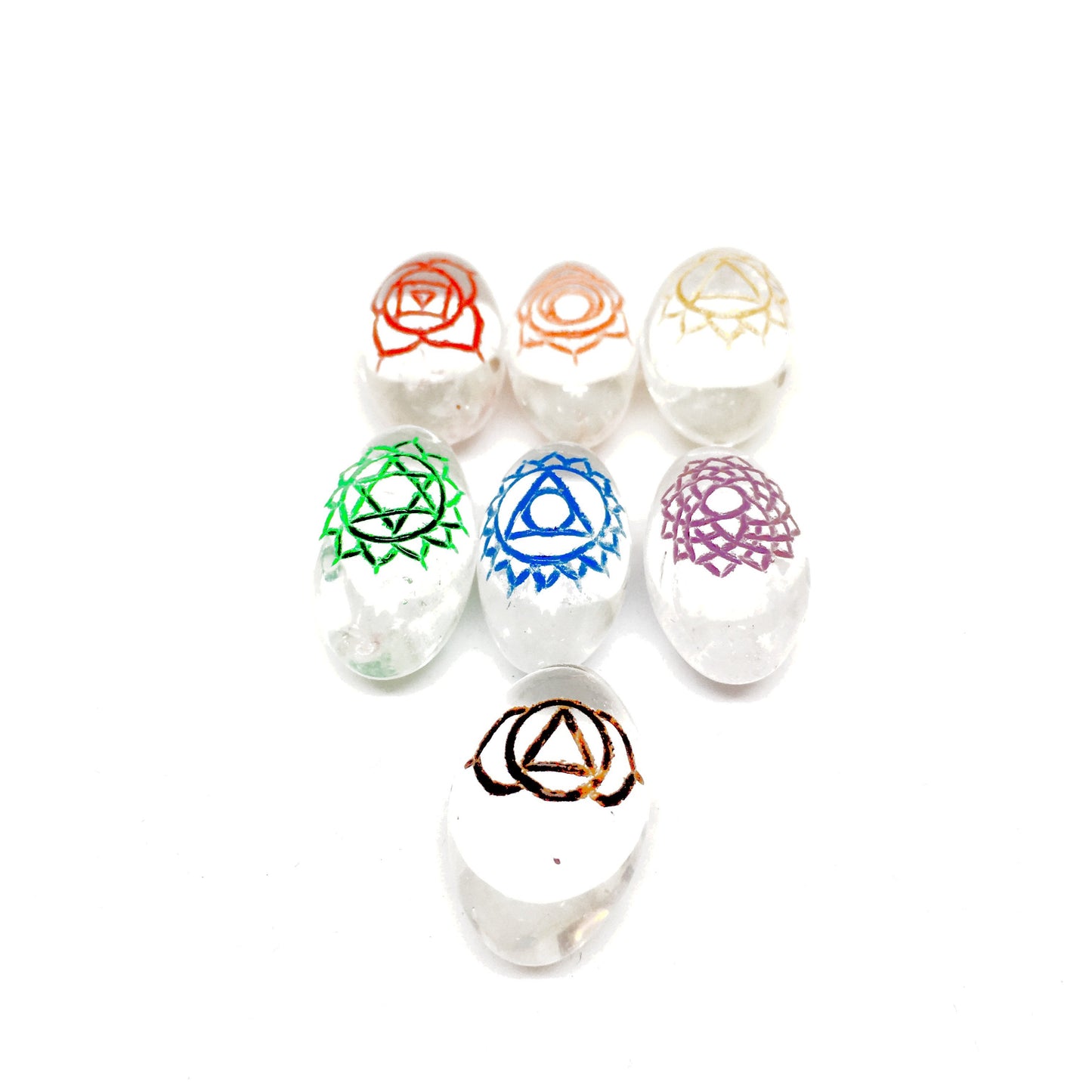Sacred Seven | Chakra Engraved Crystal Shivalingam Set