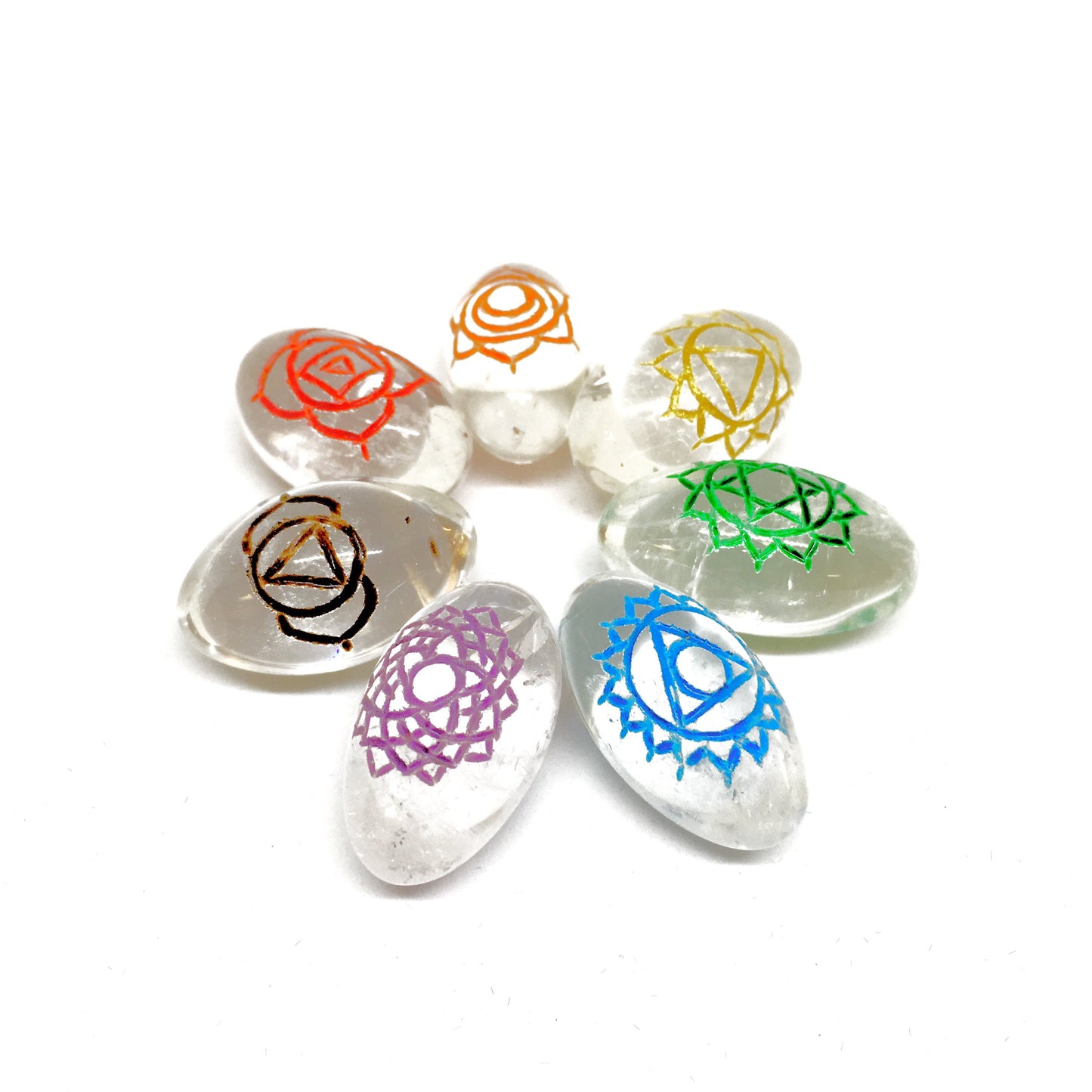 Sacred Seven | Chakra Engraved Crystal Shivalingam Set